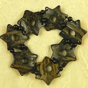 Star of David Wood Beaded Bracelet Stretch Cord 7.5" Judaica Spiritual Jewelry